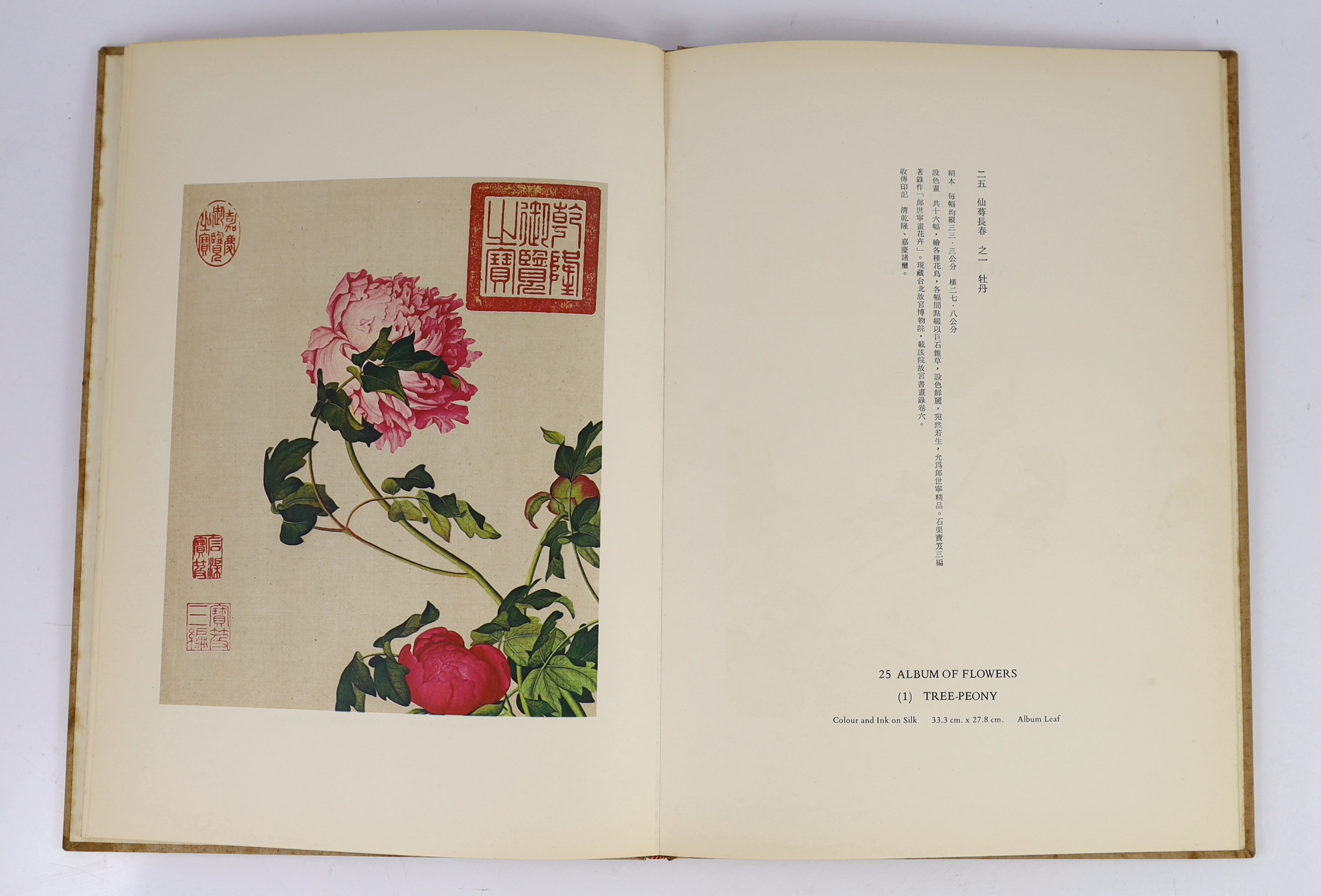 The Selected Painting of Lang Shih-Ning (Josephus Castiglione), two volumes, published by the Arts and Literature Press, 20 Kimberley Road, Kowloon, Hong Kong, first edition, October 1971, in an edition of 300.